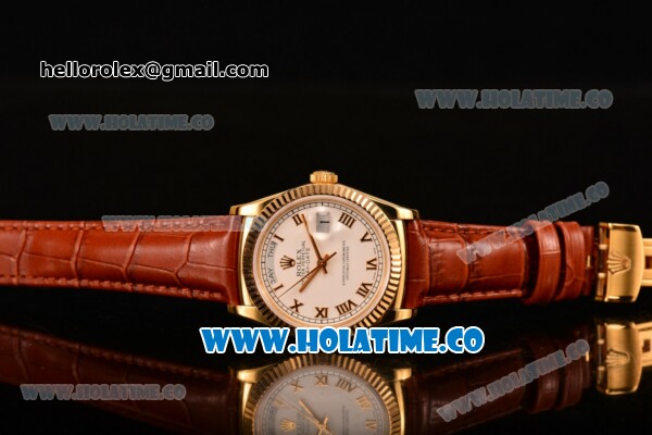 Rolex Day-Date Asia 2813/Swiss ETA 2836/Clone Rolex 3135 Automatic Yellow Gold Case with Roman Numeral Markers and White Dial (BP) - Click Image to Close